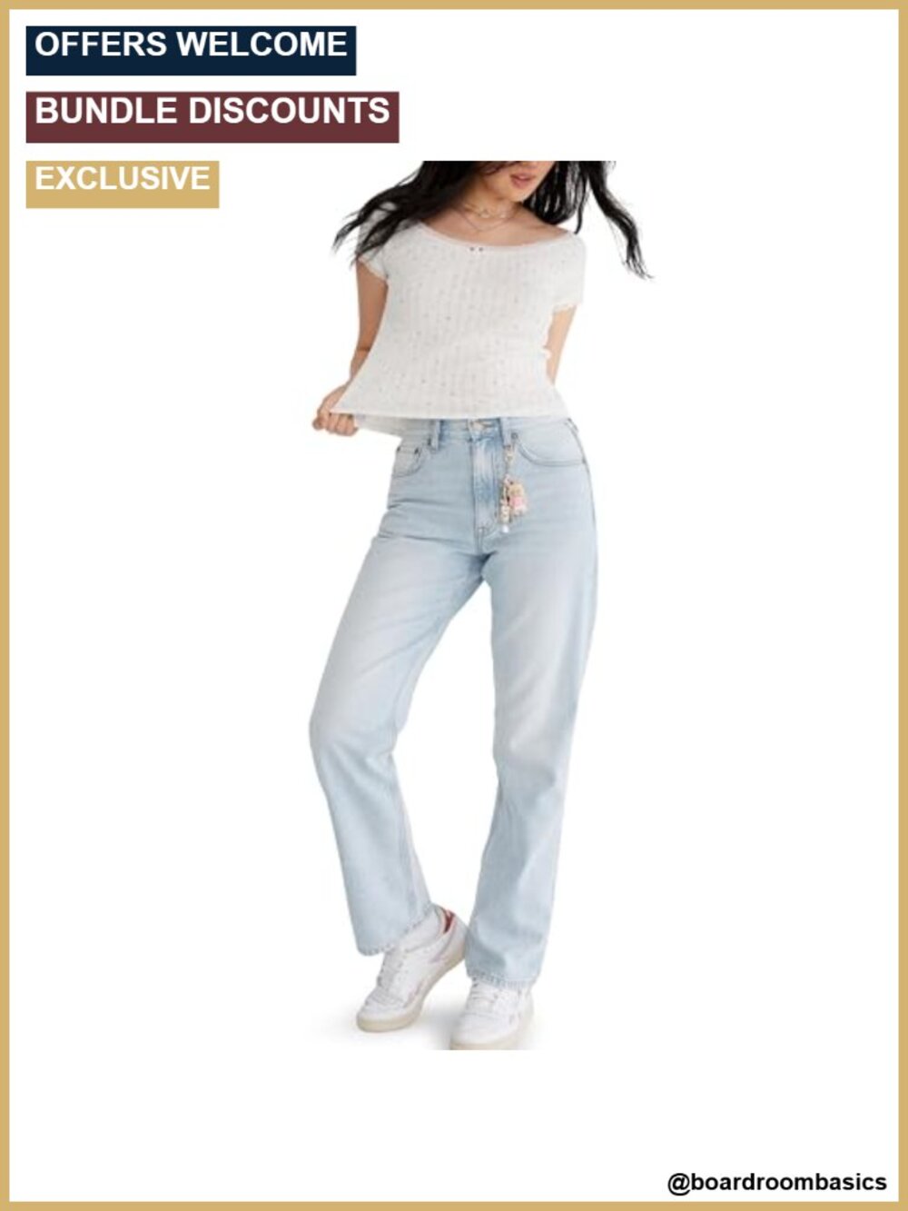 High Rise Relaxed Fit Straight Leg Jeans 100% Cotton Rigid Denim